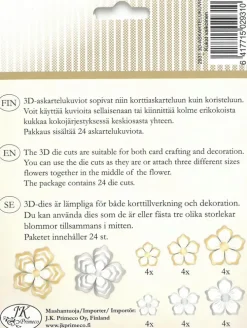 J.K. Primeco 3D Askartelukuviot Kukka Valkoinen 24Kpl/Pkt