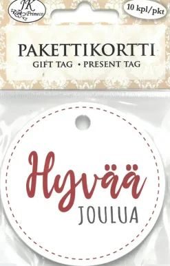 J.K. Primeco Pakettikortti Pyorea Jouluteksti Valkoinen 10 Kpl