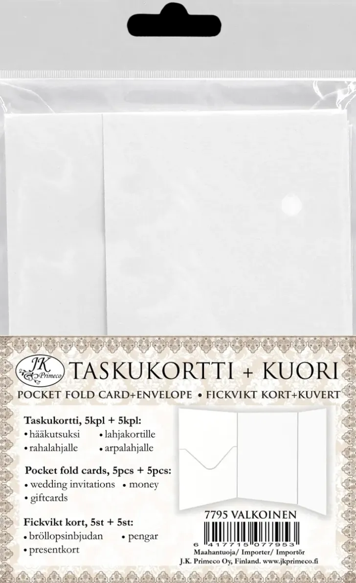 J.K. Primeco Taskukortti+Kuori Valkoinen 5Kpl+5Kpl