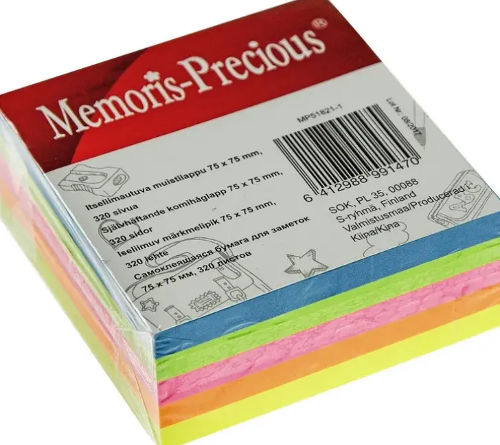 Memoris Precious Muistilappu Neon 75X75Mm 320Kpl