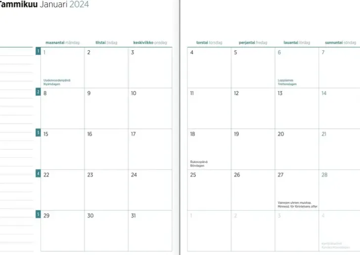 Poytakalenteri Color A5, Vihrea