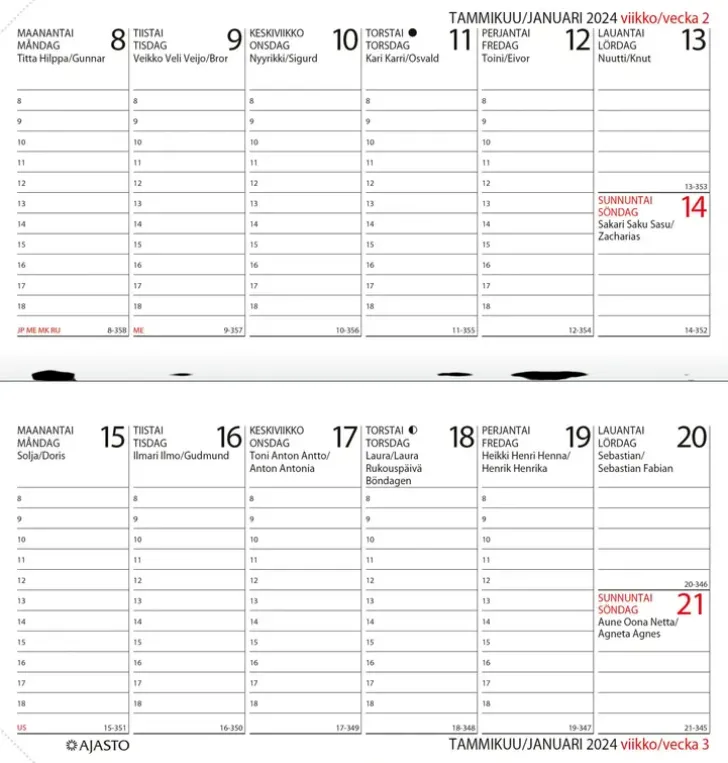 Taskukalenteri Hermes Nova, Musta