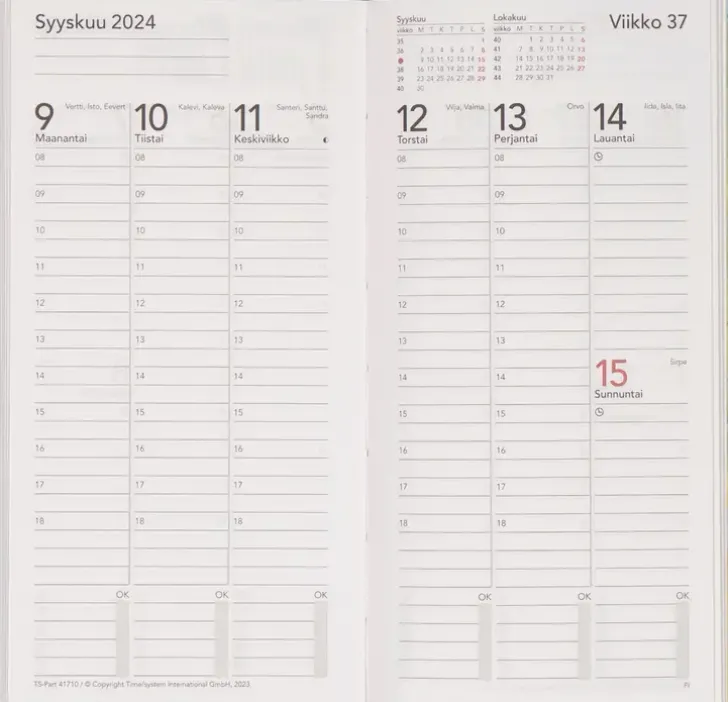 Taskukalenteri Time System Classic Punainen 2024